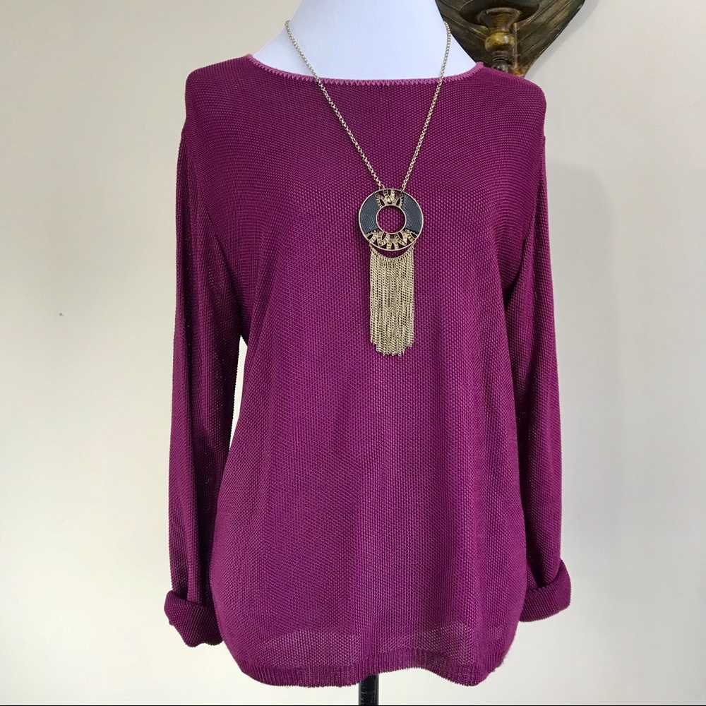 Slinky Stretch Knit Sweater Berry Purple Sz XS